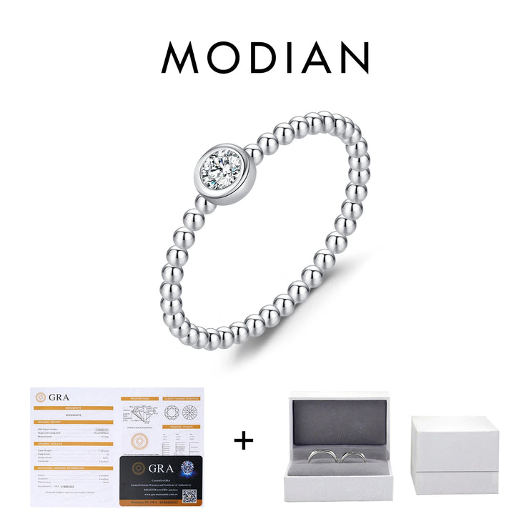 MODIAN D Color Stackable Moissanite Ring 925 Sterling Silver Beads Sparkling Trendy Rings For Women Party Vacation Jewelry