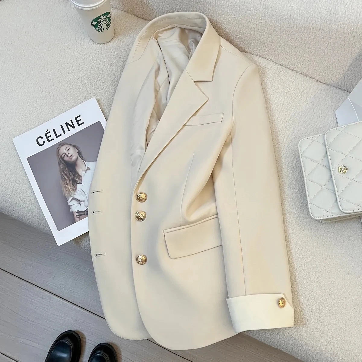 Korean Women's Blazer Jackets Single Breasted Loose Abrigos Office Ladies Classic Suit Coats Spring Fall Fashion New Chaquetas