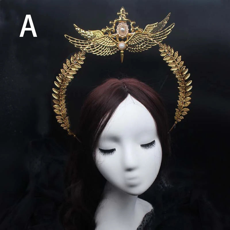 Diadema gótica Lolita con halo, diadema barroca de reina y princesa, diadema de diosa del sol y diablo, accesorios para el cabello punk de Halloween