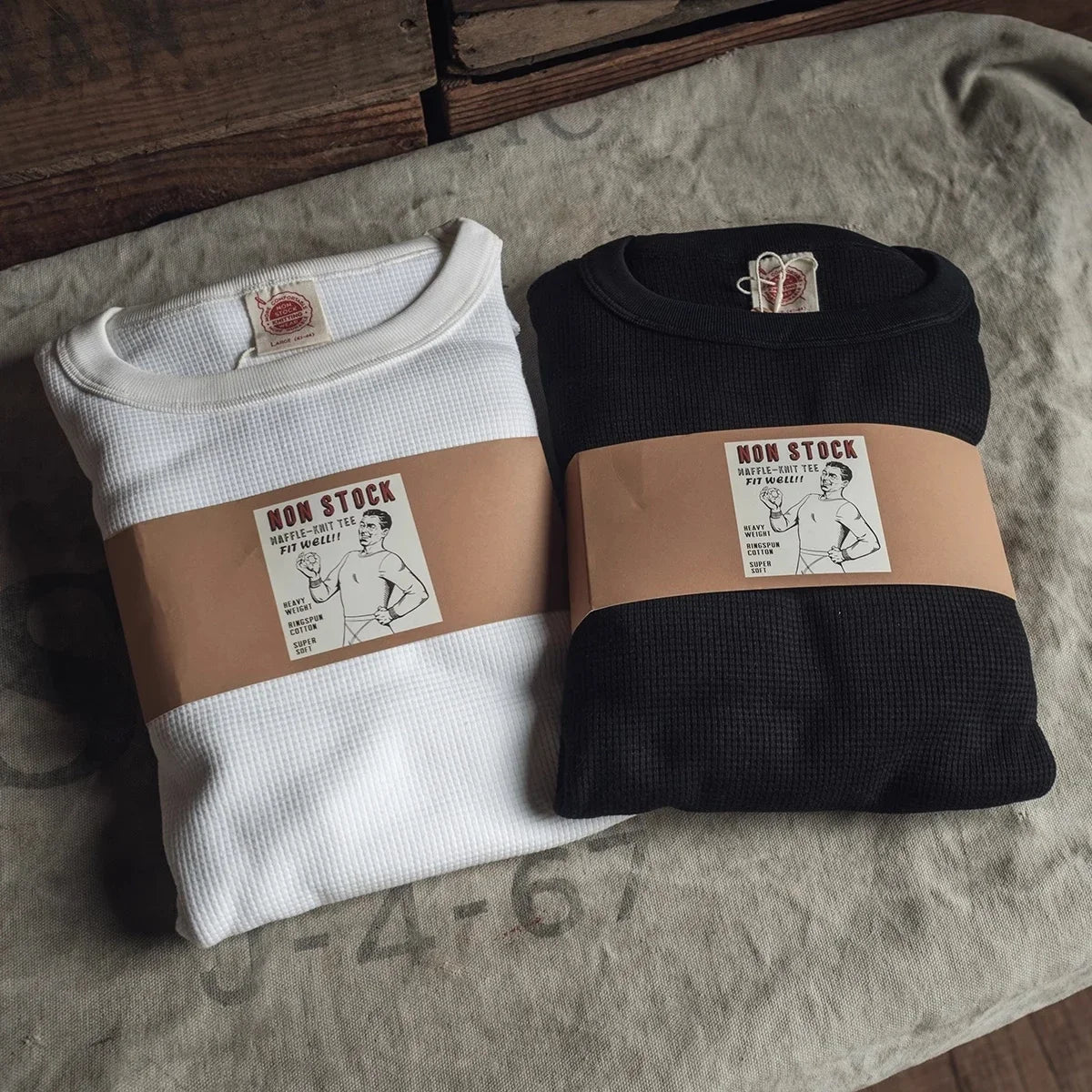 Non Stock Waffle Thermal Shirt 400g Heavy Weight Crew Neck Men's Long Sleeve Tee