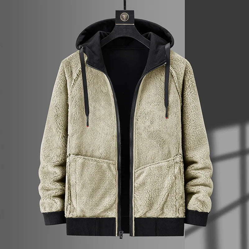 Sudaderas con capucha para hombre, sudaderas de invierno de lana gruesa, chaquetas con capucha de talla grande, abrigos de lana para hombre, cárdigan de lana de cordero para hombre, sudaderas con capucha