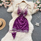 Spring Summer Sexy Lace Mesh Classical Metal Buckle With Hairball Jumpsuit Single-Breasted Eastern Style Stand Collar Bodysuit