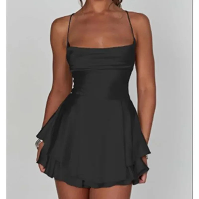Women Tie-Up Romper Sling Backless Bandage Cross Jumpsuits Fashion Sleeveless Satin Playsuits Summer Streetwear Outerwear