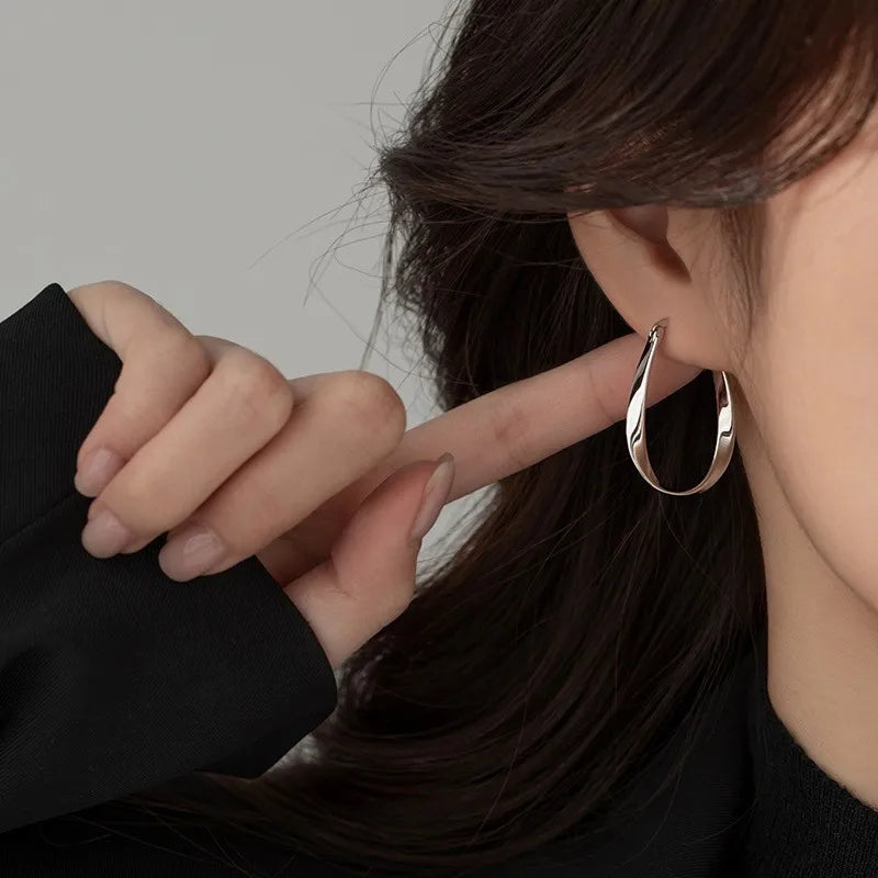 Pendientes de aro de plata de ley 925 con diseño geométrico coreano, temperamento simple, exquisitos y sensuales, regalo de joyería sexy.