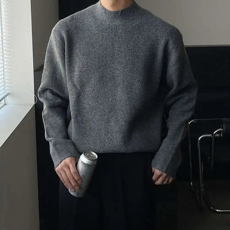 Autumn Winter Fashion Half High Collar Long Sleeve Solid Pullovers Men's Clothing Korean Bottoming Shirt All-match Knitting Tops
