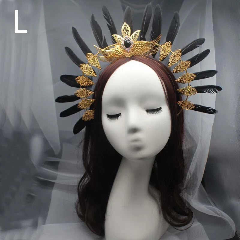 Diadema gótica Lolita con halo, diadema barroca de reina y princesa, diadema de diosa del sol y diablo, accesorios para el cabello punk de Halloween