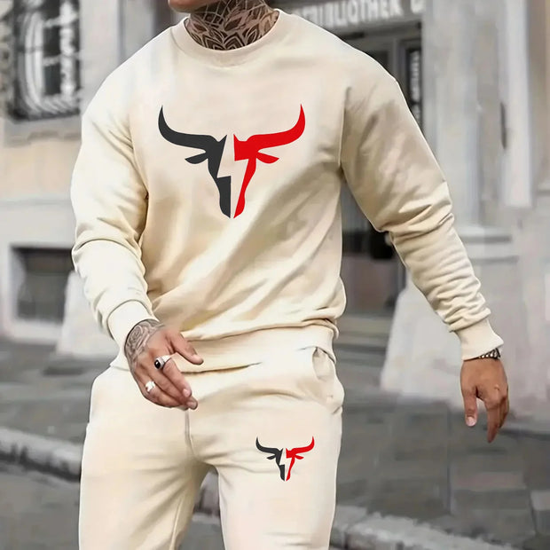 Men's Autumn Winter Sweater Set With Plush Fashion Mens Hoodies Winter Print Hip Hop Loose Sweatshirts