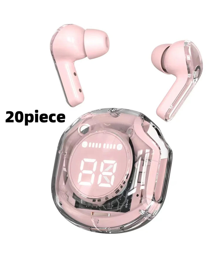New Crystal TWS Earbuds ENC Audifonos Wireless Earbuds Led Digital Display Transparent Case TWS Earphone
