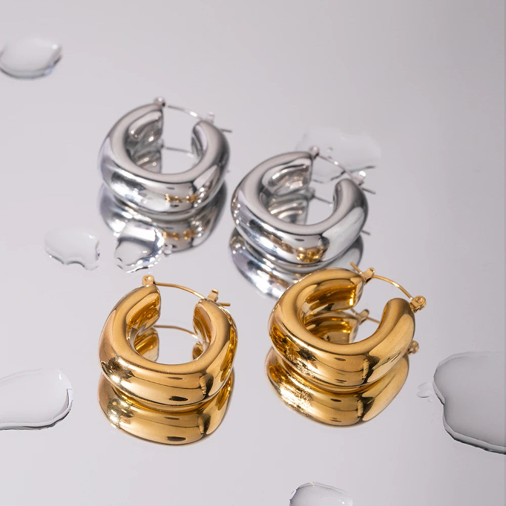 Uworld Minimalist Stainless Steel Hoop Earrings Fashion Metal Waterproof Charm Women Gold Color Jewelry Bijoux