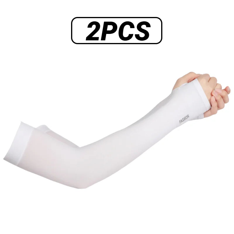 UPF50+ 1Pair Sunscreen Outdoor Sun Protection Arm Sleeves Women Men Sports Football Golf Cooling Sleeve Summer Ice Silk Ridin