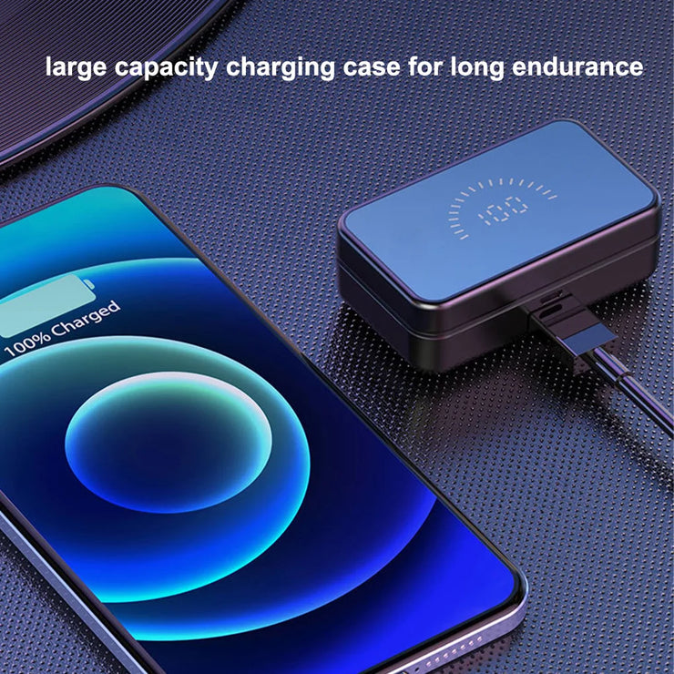 Bluetooth 5.2 Earphone Headphones Mirror Wireless Stereo Headset with Digital DisplayTouch Control Sports Earbuds for Gaming