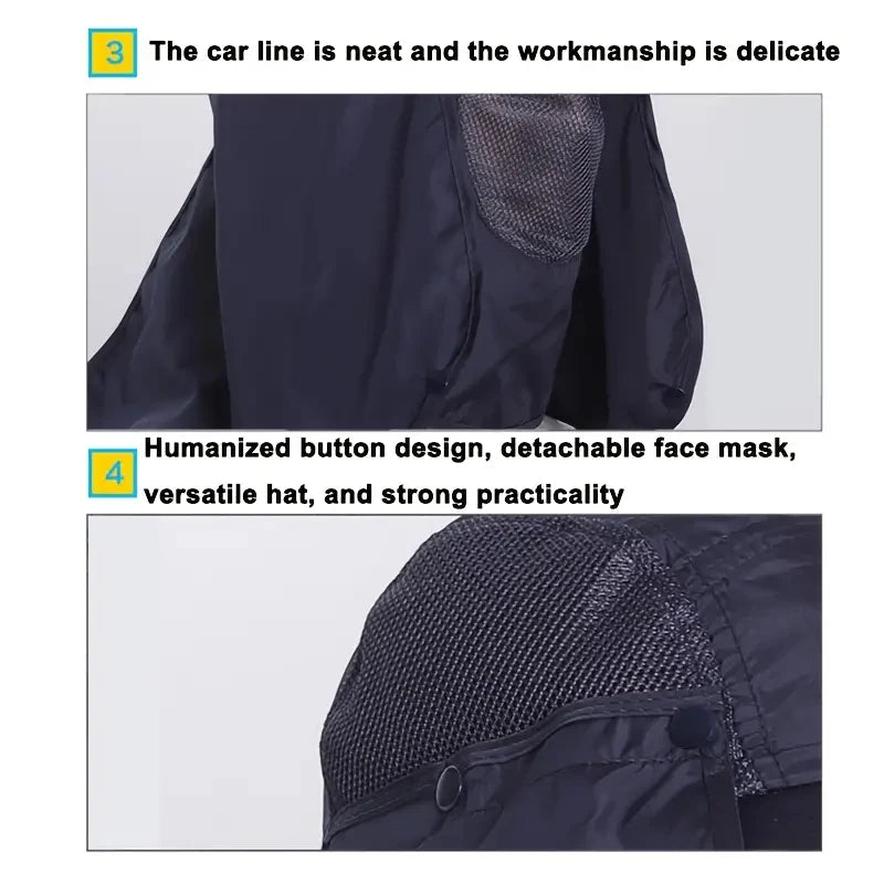 Sombrero transpirable de secado rápido con solapa de cuello desmontable y protección UV para pesca y actividades al aire libre - Unisex