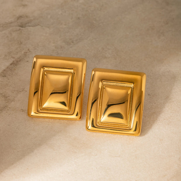 18K Gold Plated Minimalist Statement Stainless Steel Rectangular Matching Color Earrings Creative Exclusive Personalized Jewelry