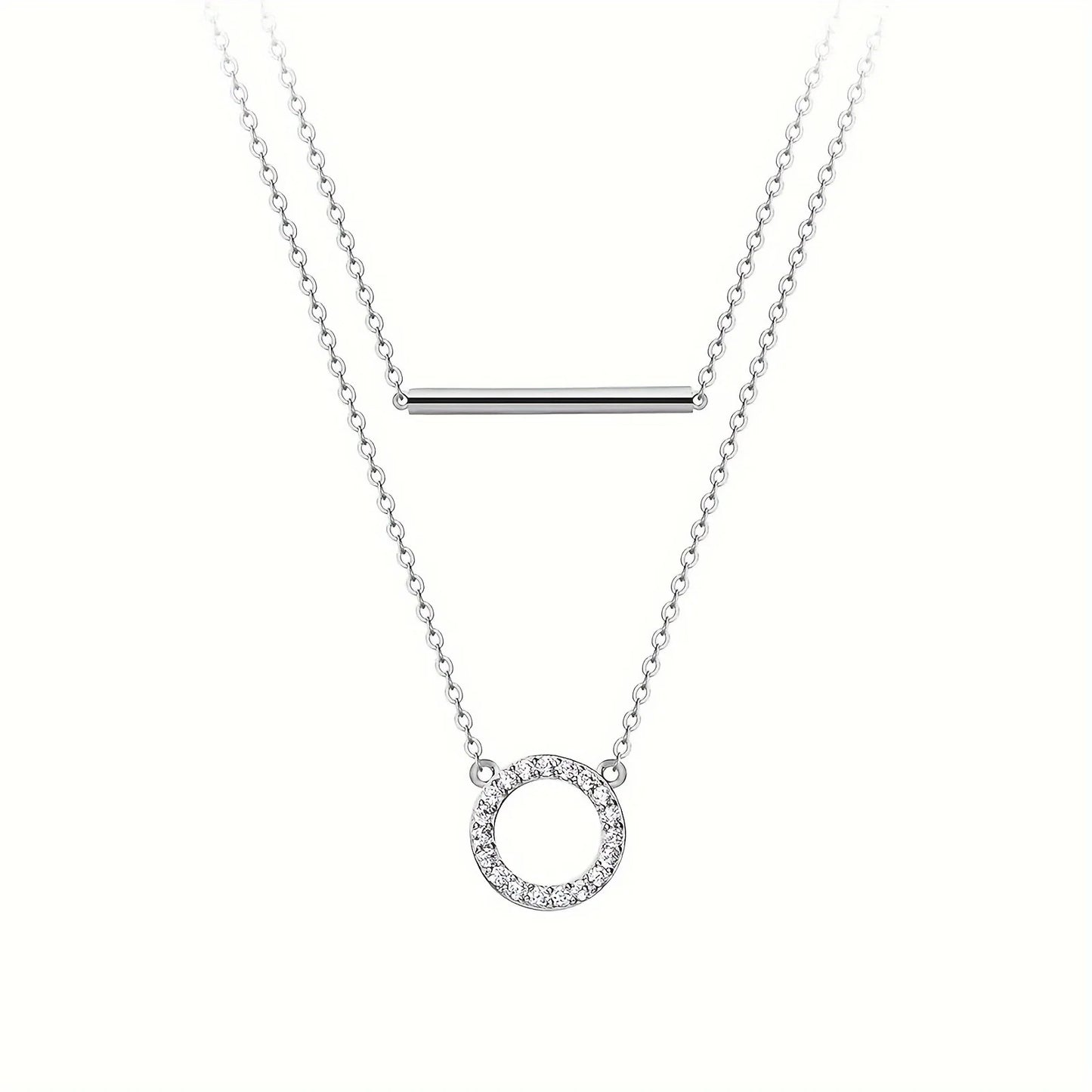 RAPRGOLD Moissanite Loop Pendant Necklace for Women 925 Sterling Silver Double Layer Clavicle Chain Necklaces Fine Jewelry Gifts