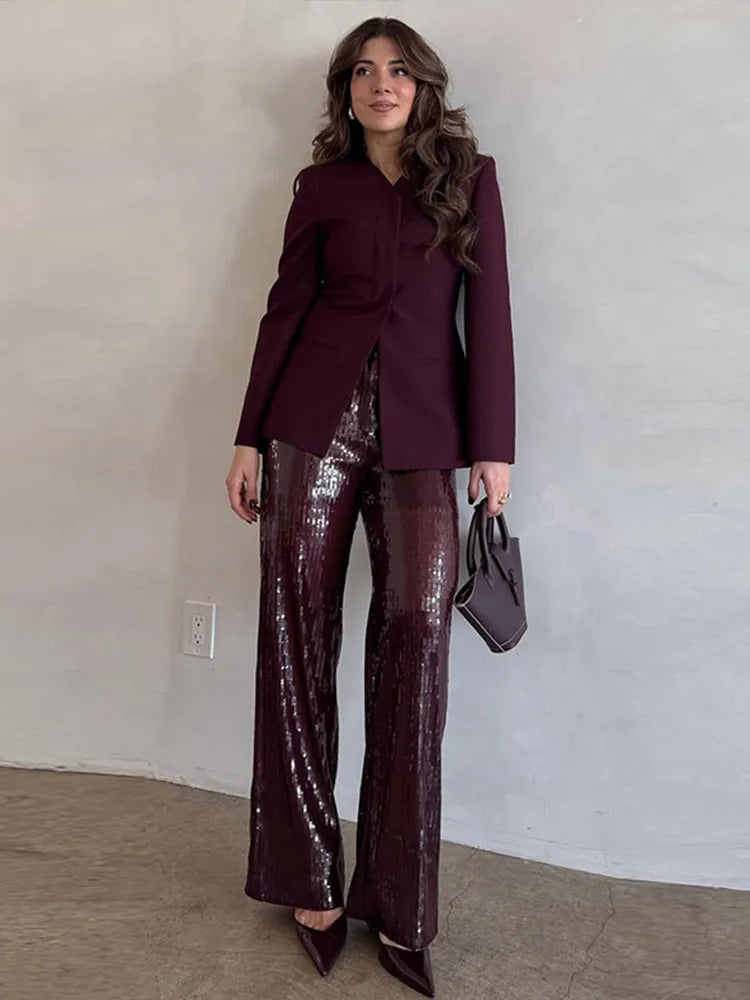 Street Sequin Pants Women Loose High Waist Wide Legs Shiny Trousers Female 2025 Spring Fashion Straight Chic Streetwears Lady