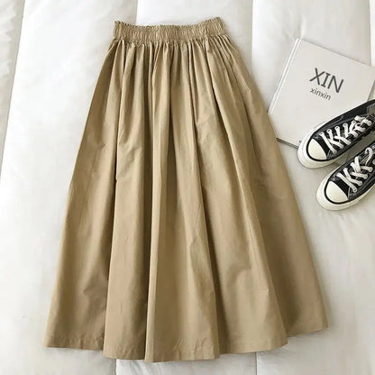 Summer Female Simplicity Casual Elastic High Waist A-Line Skirt 2023 Fashion All-match Solid Color Loose Skirt Women's Clothing