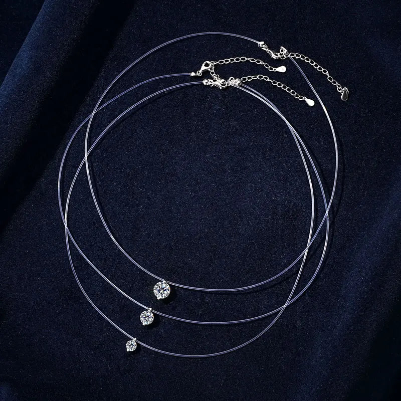 2025 New 2CT 8MM Round Moissanite Pendant Necklace Silver 925 Invisible Fishing Line Chain Necklaces for Women 0.5CT 1CT Diamond