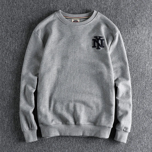 Spring and Autumn New American Retro Letter Embroidery Sweatshirts Men's Fashion Washed High Quality Pullover Casual Sportwear