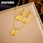 DIEYURO Ensemble de bijoux en acier inoxydable 316L avec pendentif en forme de fleur de rose, collier et boucles d'oreilles pour femme, tendance, cadeau d'anniversaire, plaqué or