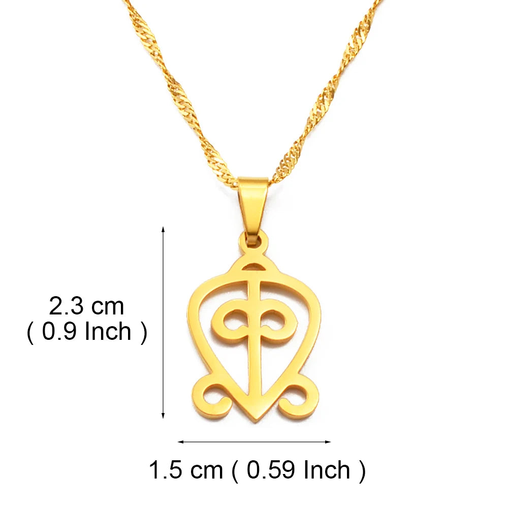 Anniyo African Symbol Pendant Necklaces Gold Color/Silver Color Ghanaian Gye Ethnic Jewelry Traditional Accessories #125321