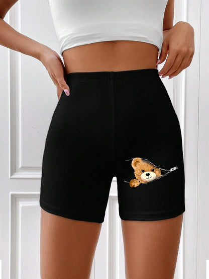 Cute Little Bear Printing Women Elastic Pants Hip Hop Breathable Shorts Street Summer Tight Pants Casual Oversize Sports Pants