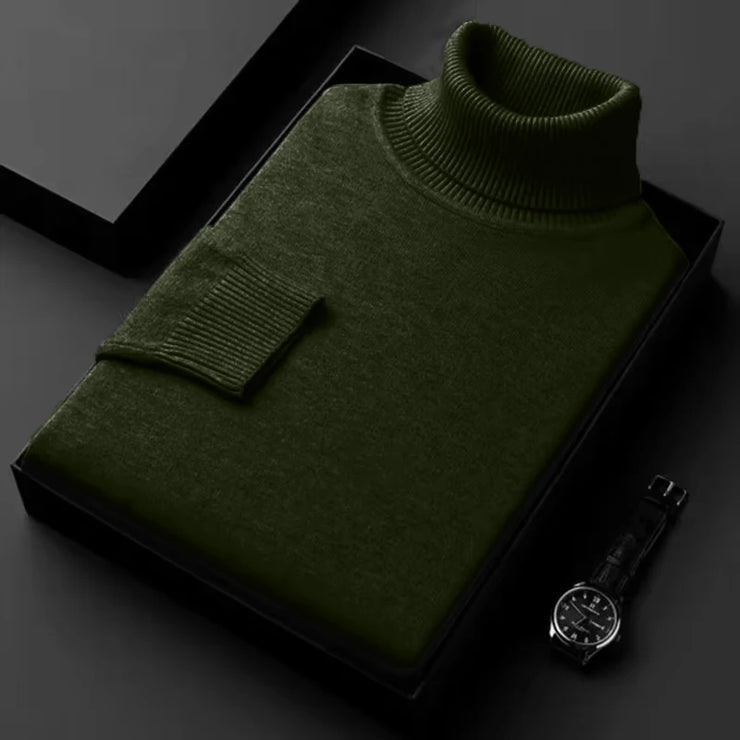 New Mens Long Sleeve Knitted Sweaters Solid Color Turtleneck Coats Slim Fit Pullover Men Clothing Lightweight Streetwear