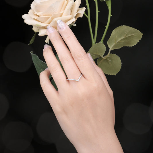 JewelryPalace 5A CZ V Half Eternity Stakable 925 Sterling Silver Wedding Band Ring for Woman Anniversary Gift Fine Jewelry