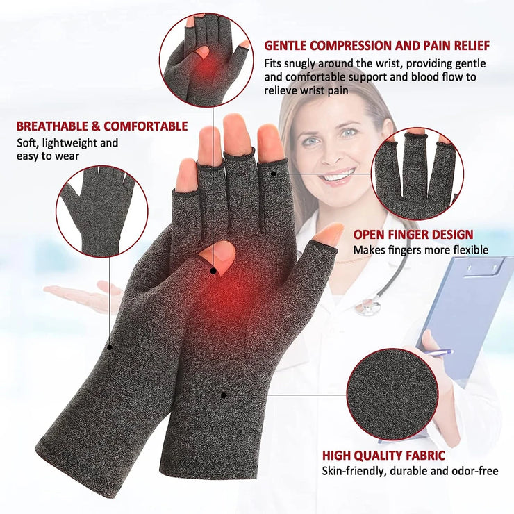 1Pair Arthritis Compression Gloves for Women Men,  Fingerless Hand Thumb Therapy Wristband Gloves for Typing and Daily Work