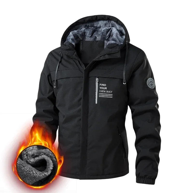 Chaquetas de aviador con capucha UETEEY para hombre, senderismo, caza, cortavientos, forro polar grueso y cálido, ropa de ocio para hombre, ropa de trabajo al aire libre 2024