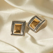 18K Gold Plated Minimalist Statement Stainless Steel Rectangular Matching Color Earrings Creative Exclusive Personalized Jewelry