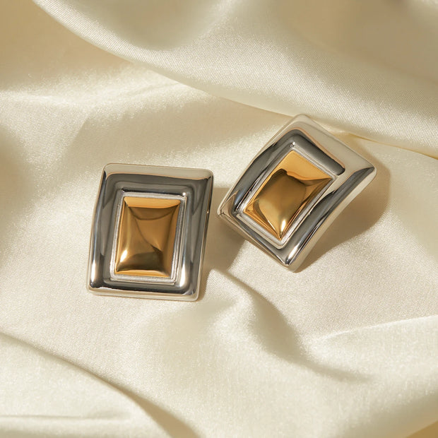 18K Gold Plated Minimalist Statement Stainless Steel Rectangular Matching Color Earrings Creative Exclusive Personalized Jewelry