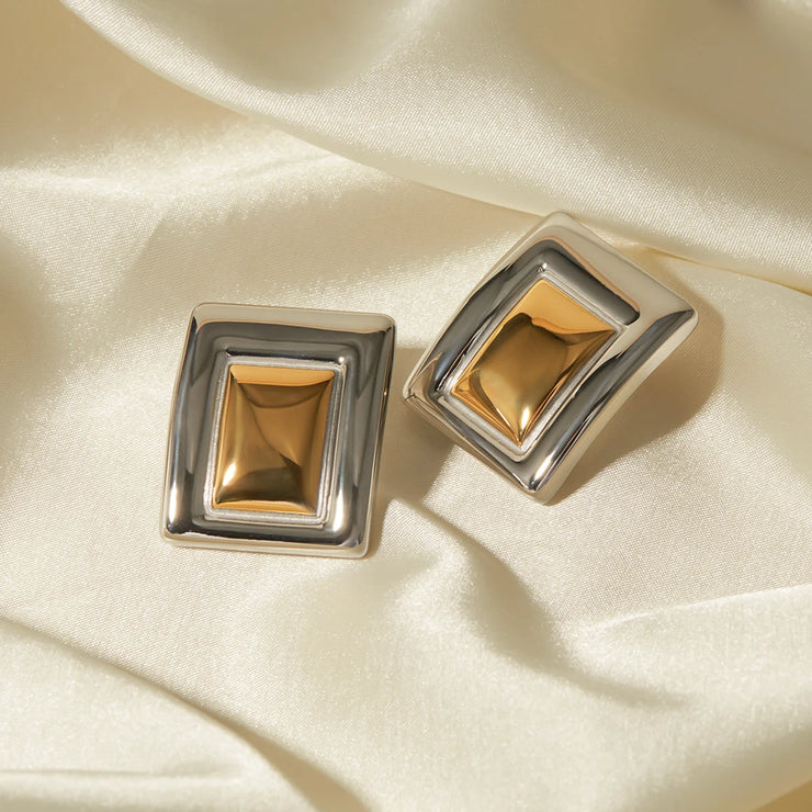 18K Gold Plated Minimalist Statement Stainless Steel Rectangular Matching Color Earrings Creative Exclusive Personalized Jewelry