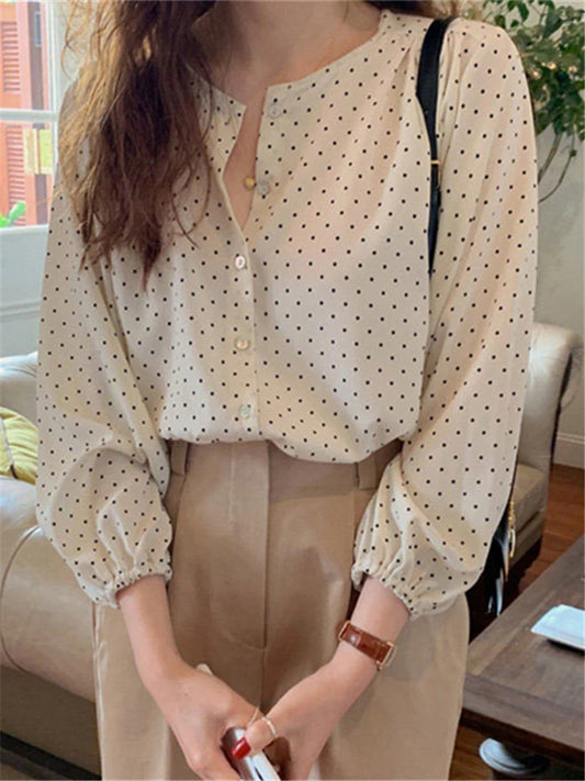 BL3061 New 2023 Fashionable Elegant Office Lady Buttons Oversize Dot Korean Style Wild Spring Summer Women's Blouses Shirts Tops