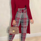 LW Plus Size Autumn Winter 2 Piece Sets Women Outfit Cami Pattern U Neck Long Sleeve Drawstring Three Piece Skinny Pants Set