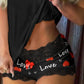 Two Piece Set Women Outfit 2025 Valentine's Day Love Heart Print Contrast Lace Sleeveless Cami Top & Home Shorts Pajama Set