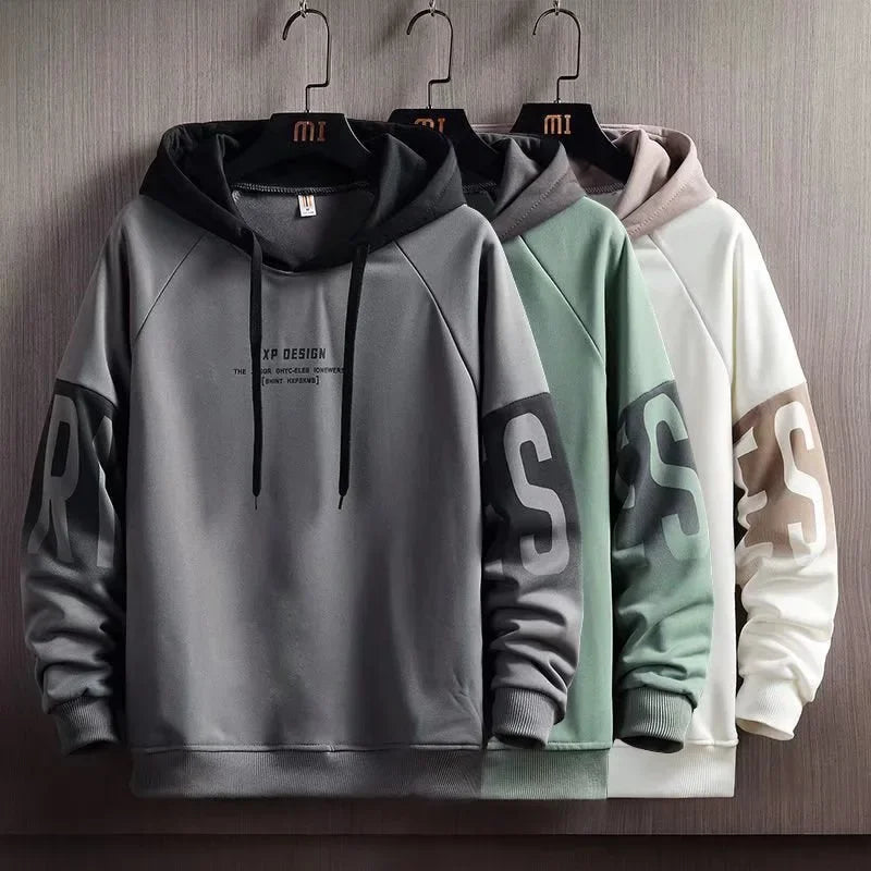 Sudadera holgada con capucha y estampado de letras para hombre, chaqueta de manga larga con forro polar, estilo coreano, informal y a la moda, para otoño e invierno