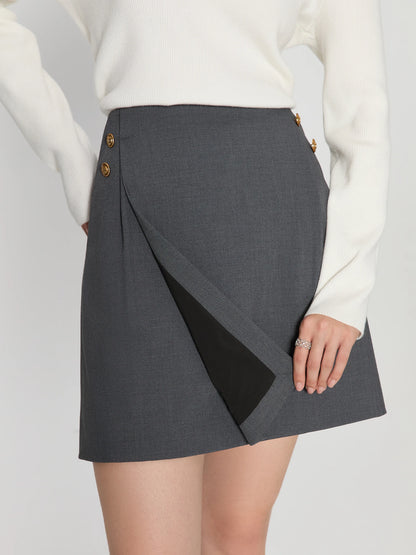 DUSHU New autumn fashion commuting all-match skirt 2024 high waist A-line casual gray short skirt 24DS83276
