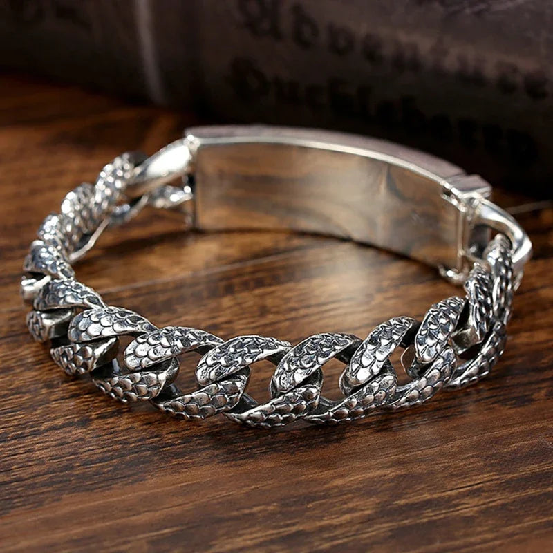 FoYuan Thai Silver Handmade Bracelet Male Domineering Dragon Head Bracele Fashion Retro Chinese Style Hip-Hop Punk Jewelry