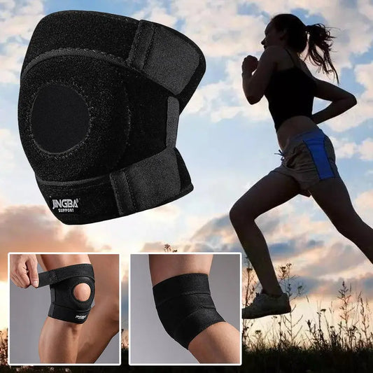 Rodilleras de compresión ajustables de fibra de poliéster negra, transpirables, elásticas, para entrenamiento y deportes, N3D4