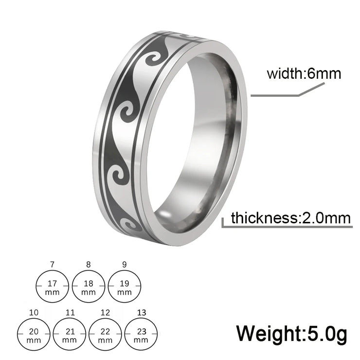 COOLTIME Punk Stainless Steel Wave Rings for Men Landscape Mountain Man Ring Cutout Jewelry Birthday Gift Wedding Trend