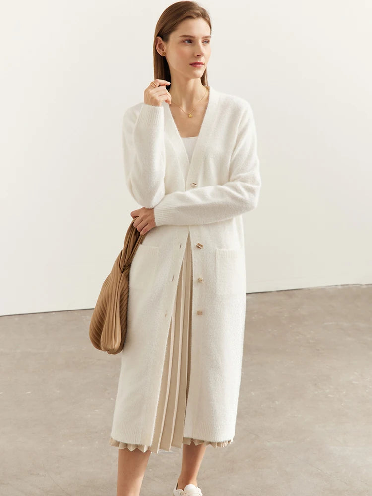 AMII Minimalism Sweater Cardigan Women Winter 2022 Fashion V-neck Art Button Design Loose Long Knitted Clothing Tops 12241079