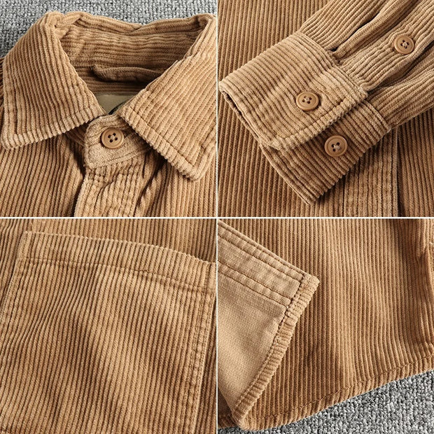 Small Amount of Woven Cotton Corduroy Washed Long sleeve Shirts Men's American vintage Trendy Single Pocket Shirt Outerwear