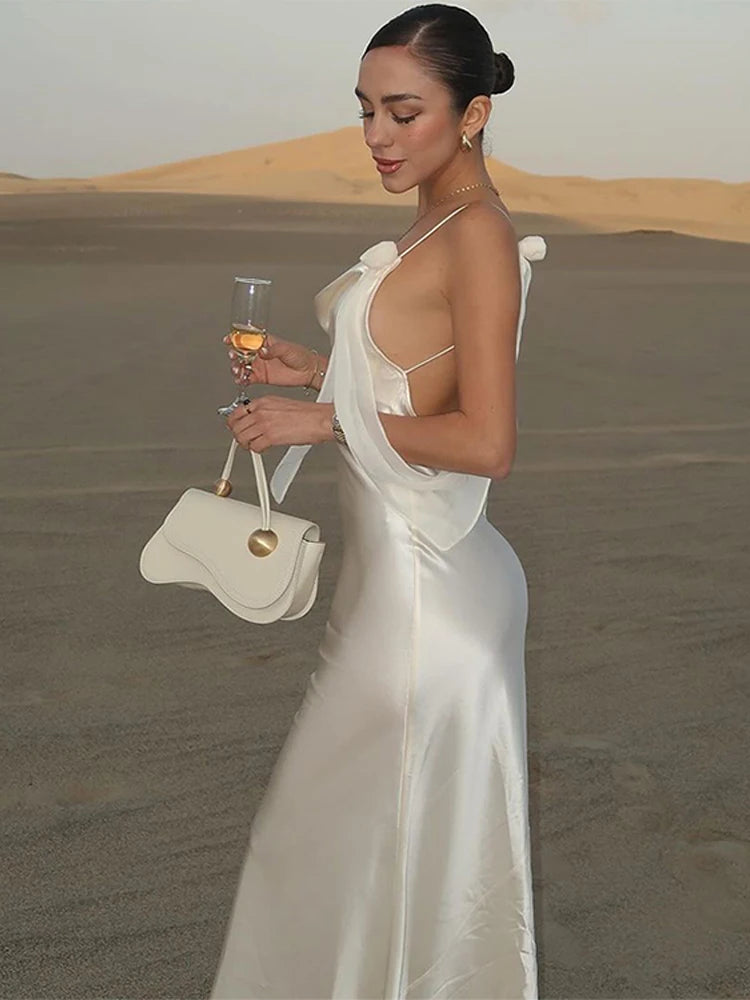 Vestido de fiesta de sirena sexy para mujer, con espalda descubierta, ajustado a la cadera, con dobladillo con volantes, vestidos de noche para mujer, primavera 2025, túnicas para dama