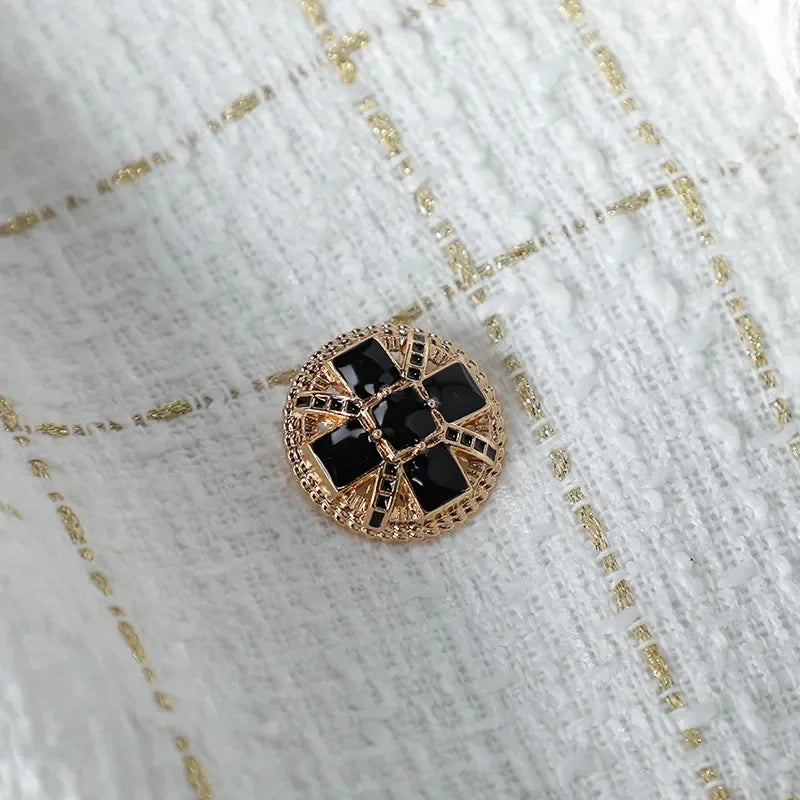 Tweed White Suit Jacket Women's 2024 Autumn Winter New Coat Casual Small Fragrance Outwear Ladies Temperament Blazer Female Top