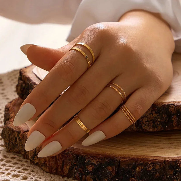 Boho Gold Color Heart Rings Set For Women Vintage Geometric Cross Pearl Butterfly Finger Rings Female Trendy Jewelry Gift