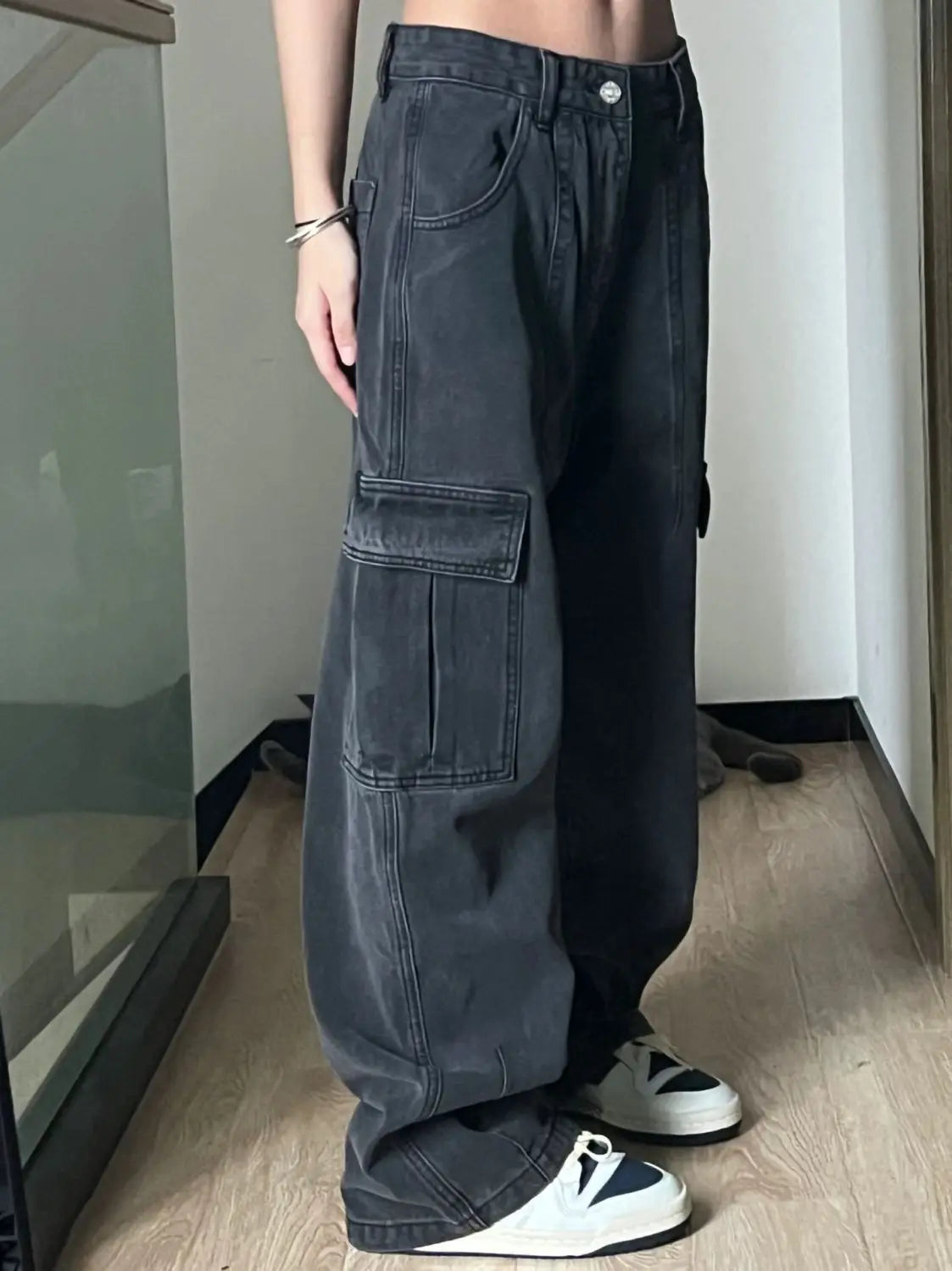 Autumn Women Harajuku Cargo Baggy Blue Jeans Streetwear Hip Hop Oversize Casual Wide Leg Vintage Demin Pants Y2k Loose Trousers