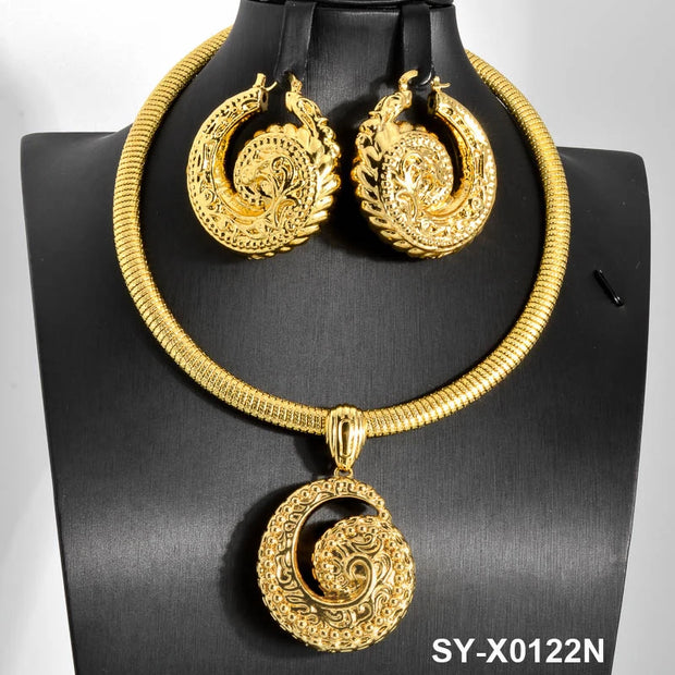 Sunny Jewelry Sets For Women Copper Pendent Necklace Earrings Dubai 18K Gold Plated Large Geometry Charm Gift for Wedding Party