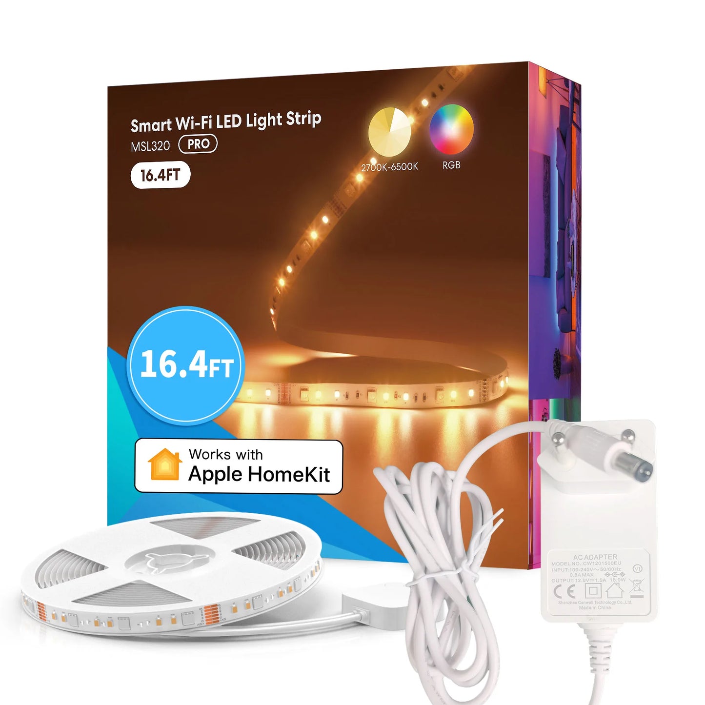 Meross Wi-Fi Smart Light Strip WiFi Tunnable RGBCW Lighting US/EU Version Support HomeKit Alexa Google Assistant SmartThings 5M