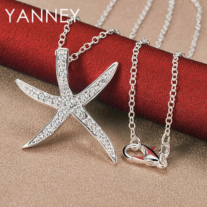 Collier tendance en argent sterling 925, 40 à 76 cm, 30 mm, étoile de mer et zircone, pour femme, bijou de charme, cadeau de fête ou de mariage