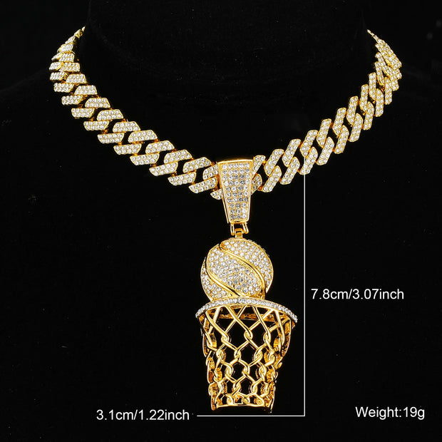 D&Z Basketball Pendant  With 13mm Rhinestones Miami Cuban Chain HipHop Iced Out Bling Necklaces Fashion Jewelry For Man Gift